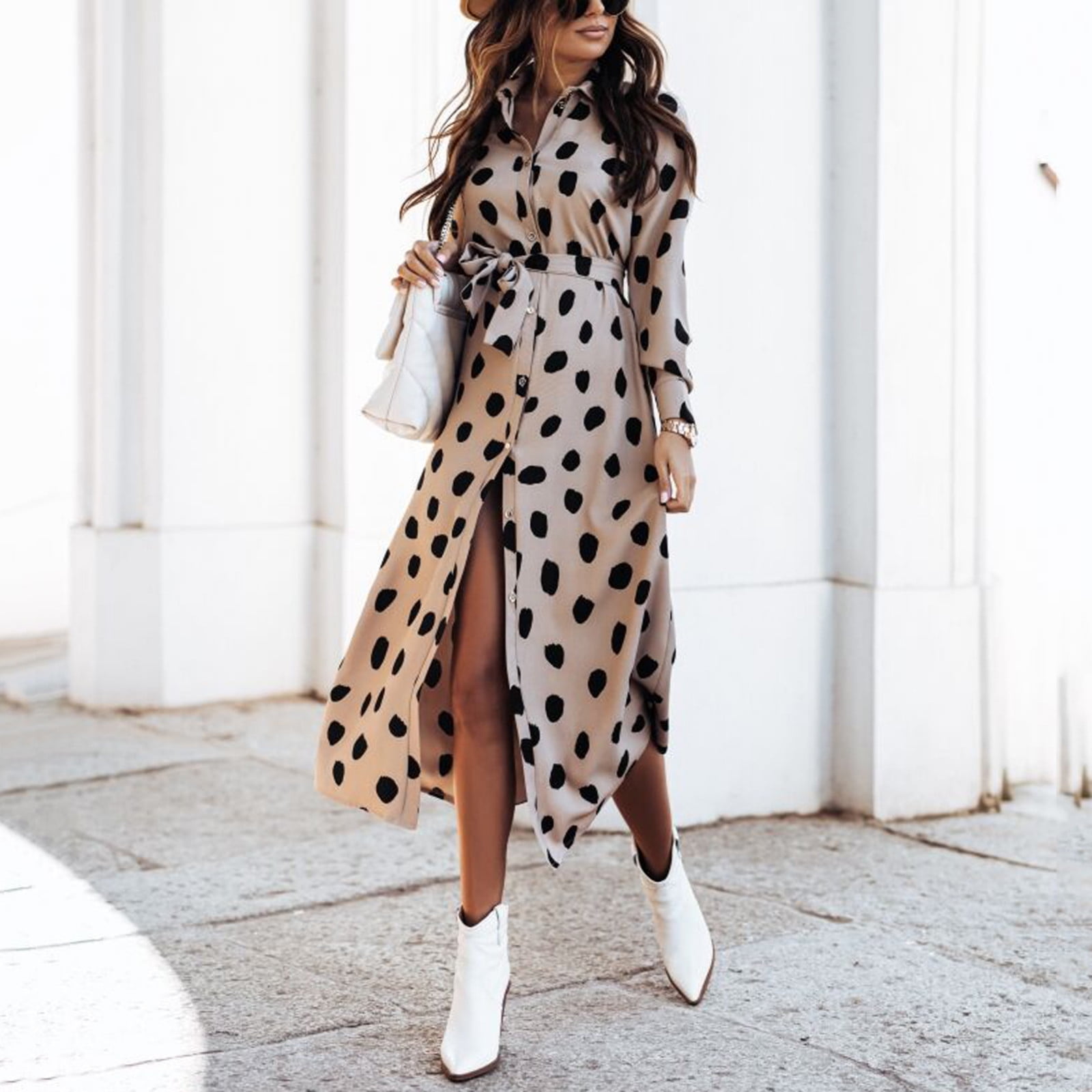 Summer Dress for Women Women Leopard Chiffon Long Sleeve