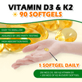 thumbnail image 3 of Vitamin D3 K2 Supplement Softgel with 10000 IU VIT D3 + 200 MCG Vitamin K2, Free of Gluten, 2-in-1 Vitamin D3 and K2 (90 Softgels/Bottle), 3 of 6