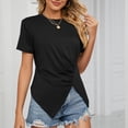 thumbnail image 6 of Hfnxid Top for Women Ruched Split Short Sleeve T-Shirt Hem Loose Fit Crewneck Blouse Summer Going Out Vacation Casual Tee Tops Black L, 6 of 7