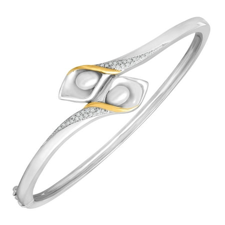 Duet Freshwater Pearl Calla Lily Bangle Bracelet With Diamonds In Freshwater Pearl Calla Lily Bangle Bracelet With Diamonds In Sterling Silver And 14kt Gold