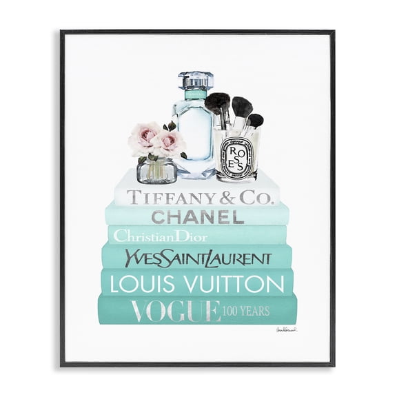 Stupell Industries Shabby Chic Glam Fashion Cosmetics Soft Roses Blue Bookstack Black Framed Giclee Art, 11 x 14, by Amanda Greenwood
