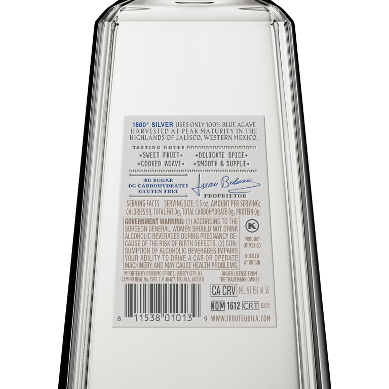 1800 Tequila Blanco, 750 ml Glass Bottle, 40% ABV - Walmart.com