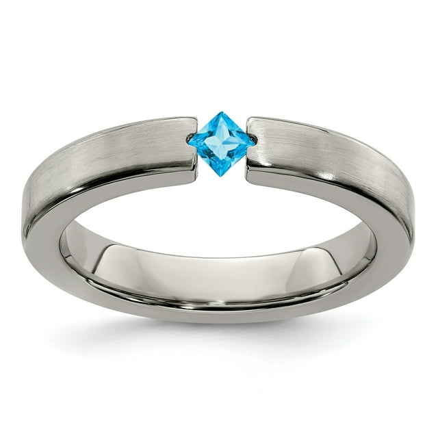 Edward Mirell Titanium Blue Topaz 4mm Band Ring Wedding Stone Gemstone