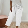 thumbnail image 2 of ABATAB Capri Pants for Women Casual Summer Drawstring Capris Cotton Linen Wide Leg Crop Trousers with Pockets, 2 of 4
