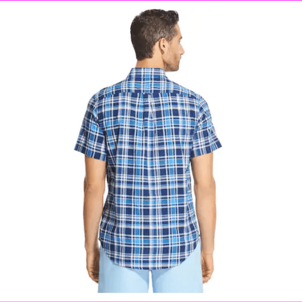 IZOD Mens Breeze Short Sleeve Button Down Plaid Shirt - Walmart.com