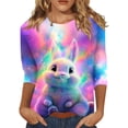 thumbnail image 2 of Easter Shirts for Women 3/4 Length Sleeve Crewneck Tshirts with Bunny Egg Print Casual Loose Fit Tops Tee, 2 of 5
