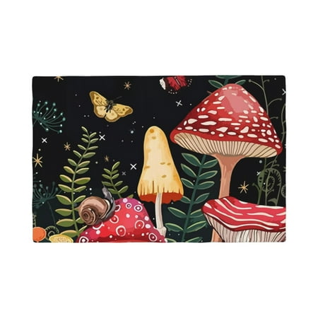 

Table Placemats Set of 4 - Mushroom Night Sky Moon 12x18 In Faux Linen Double Heat Resistant Place Mats Cloth Indoor/Outdoor Placemats Washable Table Mats for Dining Kitchen Party