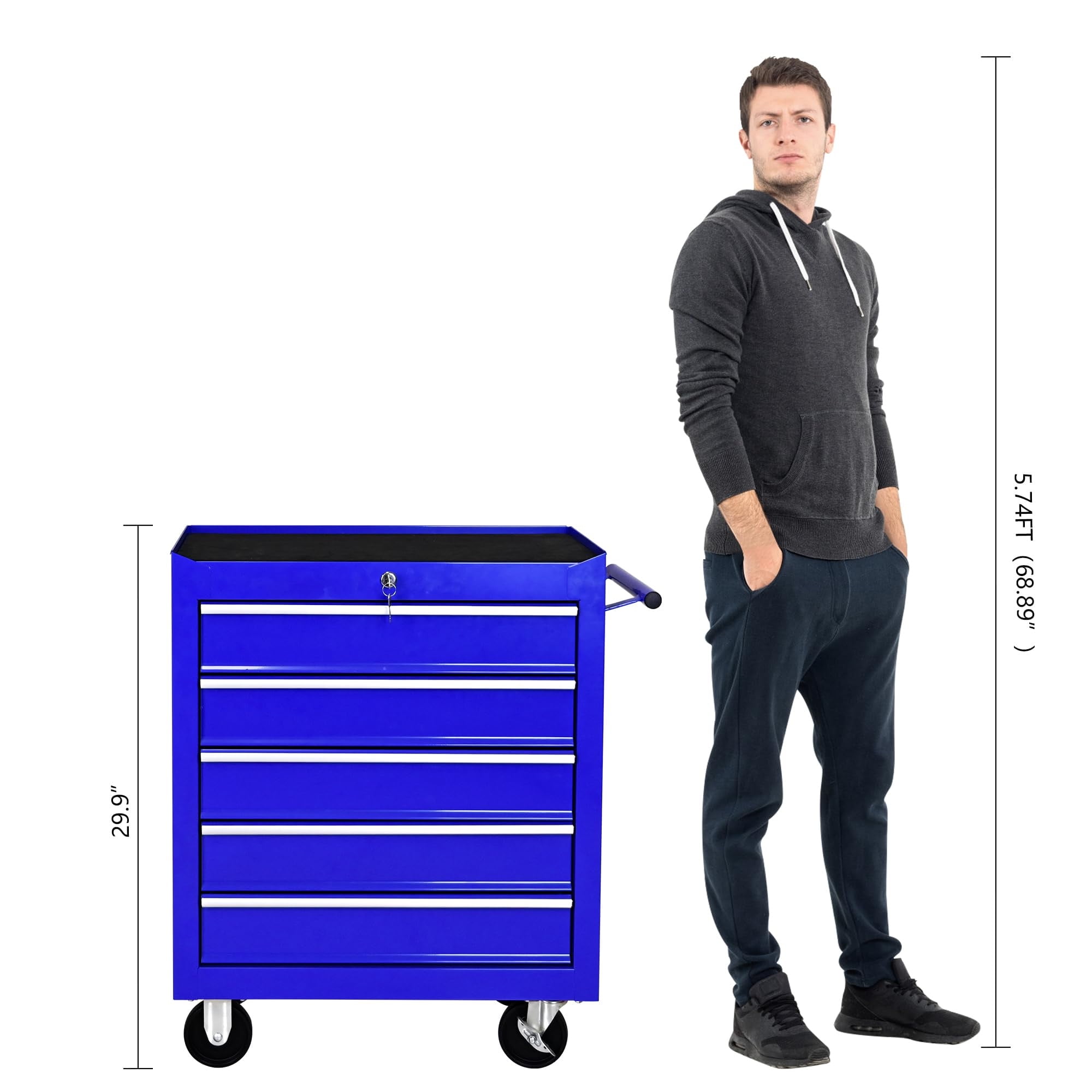 Aukfa Tool Chest, 5-Drawer Steel Rolling Tool Box on Wheels for Workshop Garage, Blue