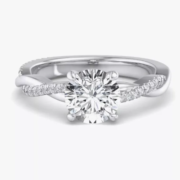 1.78 TCW Round Cut Moissanite Twisted Band Engagement Ring 14K White Gold Plated