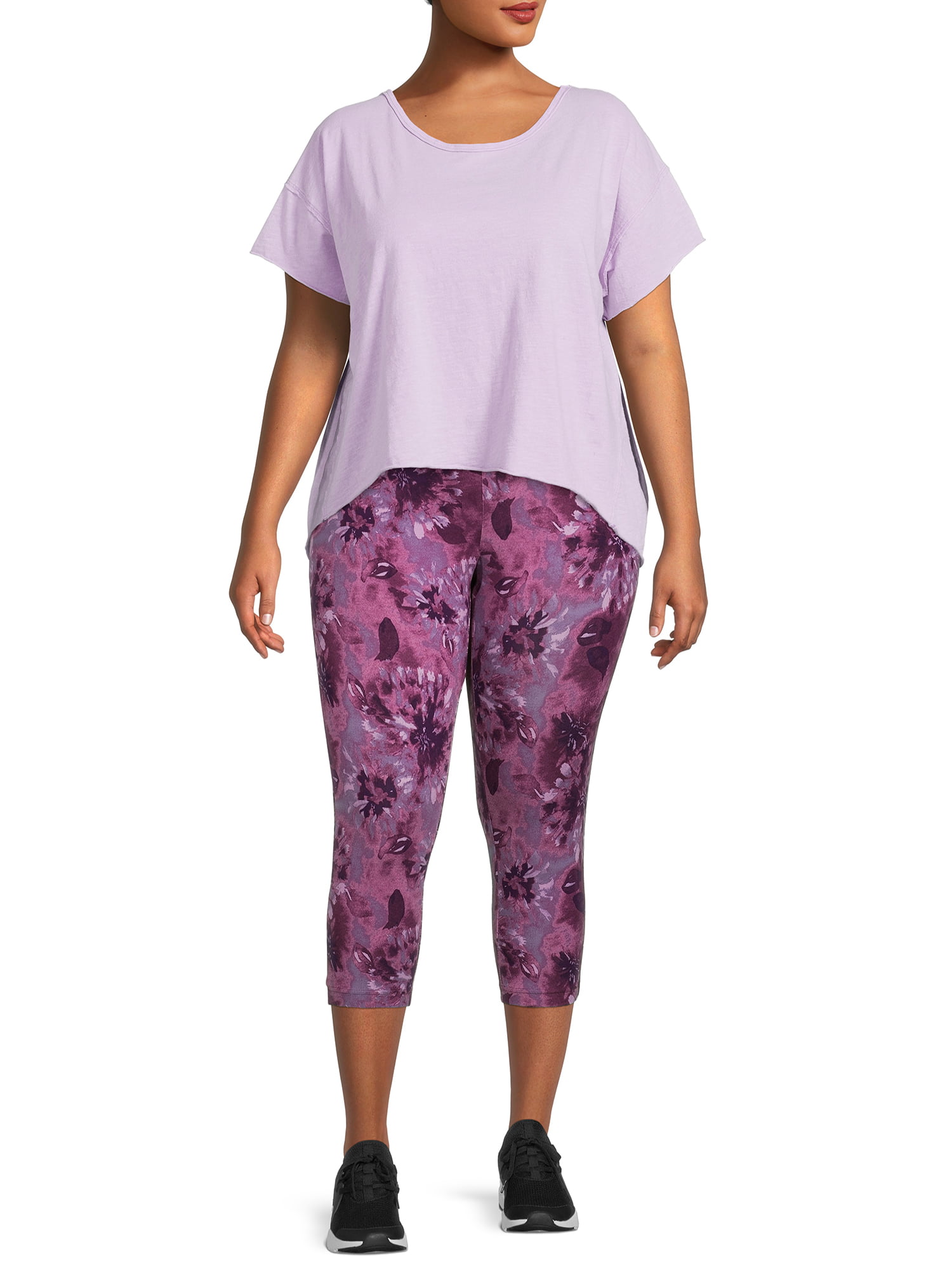New Terra & Sky Purple Floral Full Length Leggings Super soft Plus Women 0x, 2x,3