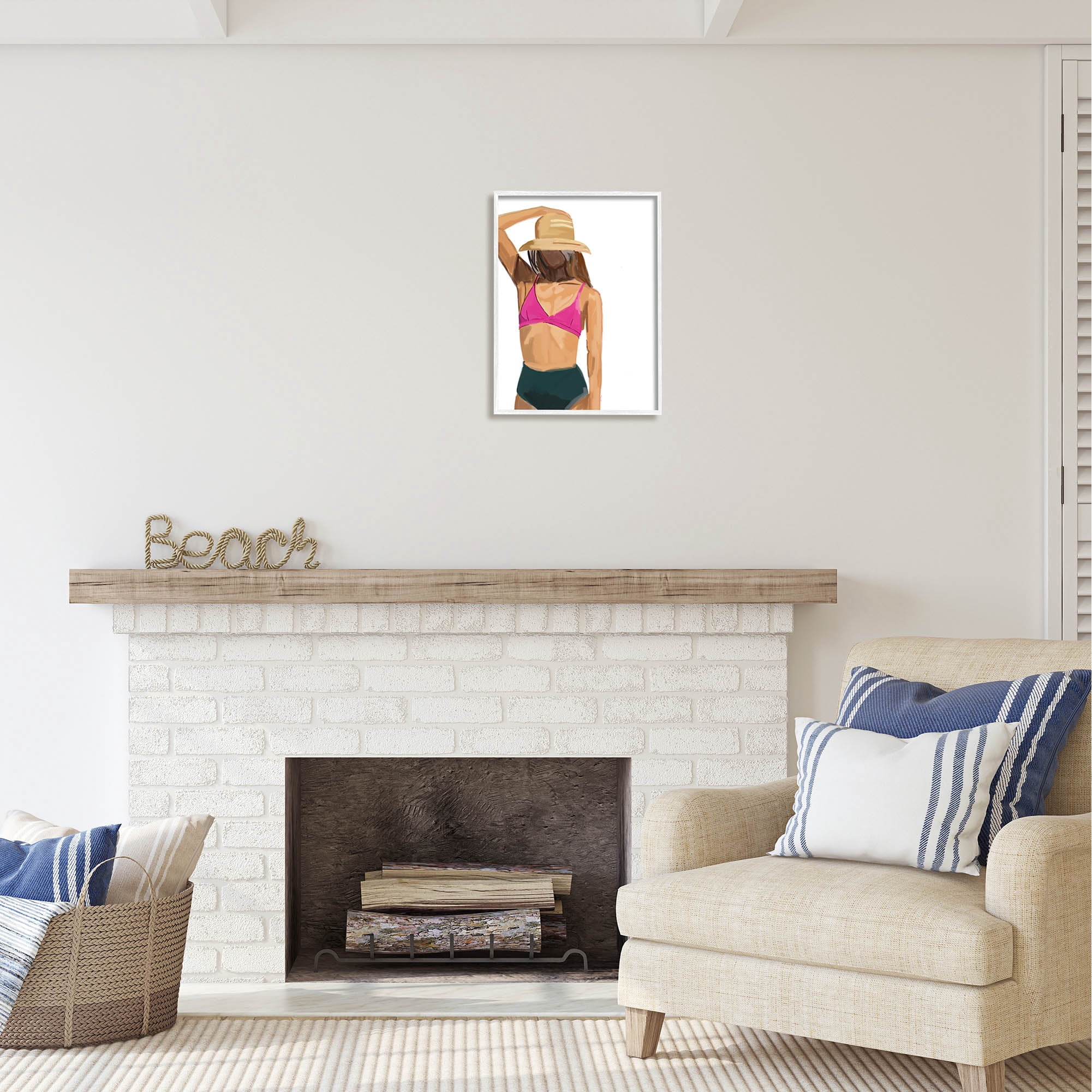 Stupell Industries Summer Beach Girl In Sun Hat Coastal Painting White Framed Art Print Wall Art
