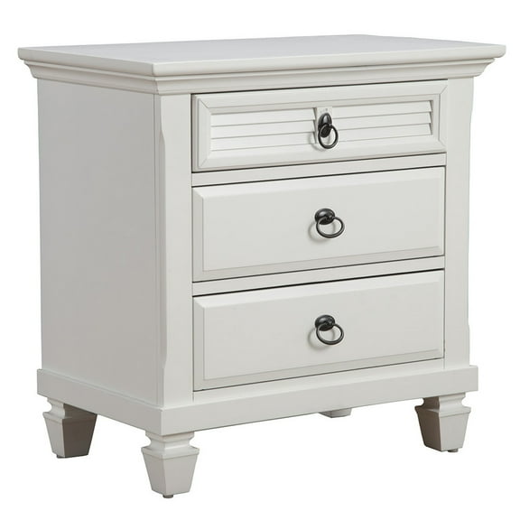 White Plantation 3 Drawer Nightstand
