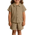 thumbnail image 5 of Mifsaly Toddler Girls Boys 2 Piece Outfit Set Solid Short Sleeve Button Down Shirts and Shorts with Pocket Lightweight Holiday Casual Summer Clothes, 5 of 8