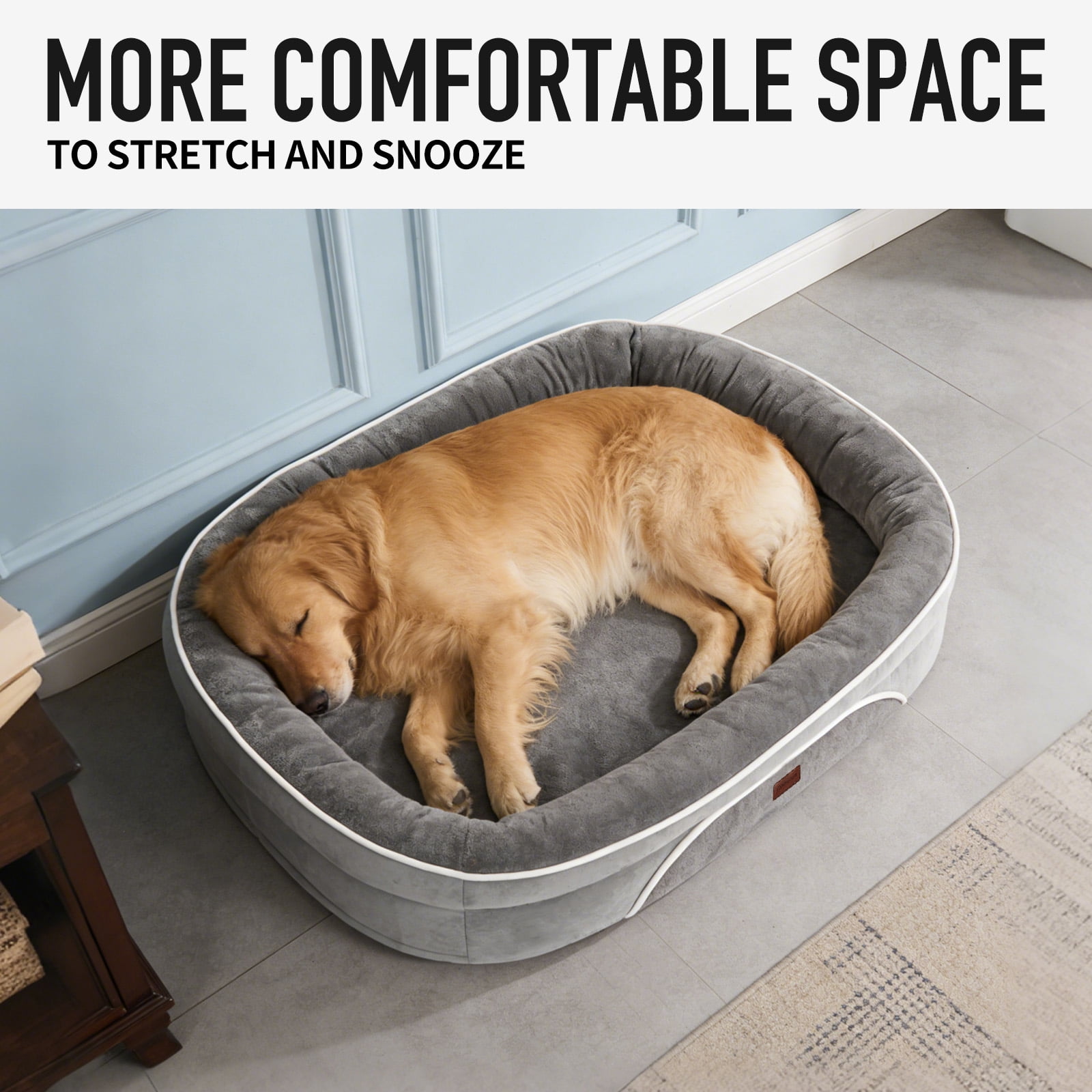 Ophanie Gray Luxury Sofa-Style Pet Orthopedic Bed for Large Dogs – Removable Machine-Washable Plush Cover, 4-Sided Bolster, Non-Slip Bottom, Size 45"x34"x7"