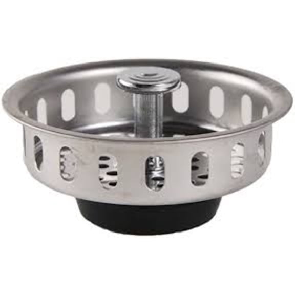 Avalon Kitchen Stainless Steel Basket Strainer with Flat Bottom Rubber Stopper Chrome Finished Drain Catches