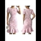 thumbnail image 2 of Vestido Midi de Jacquard con Mangas Abullonadas y Cuello Redondo, Estampado Floral, Ajustado, con Volantes, Estilo Sirena, para Cóctel. Rosa XL, 2 of 6