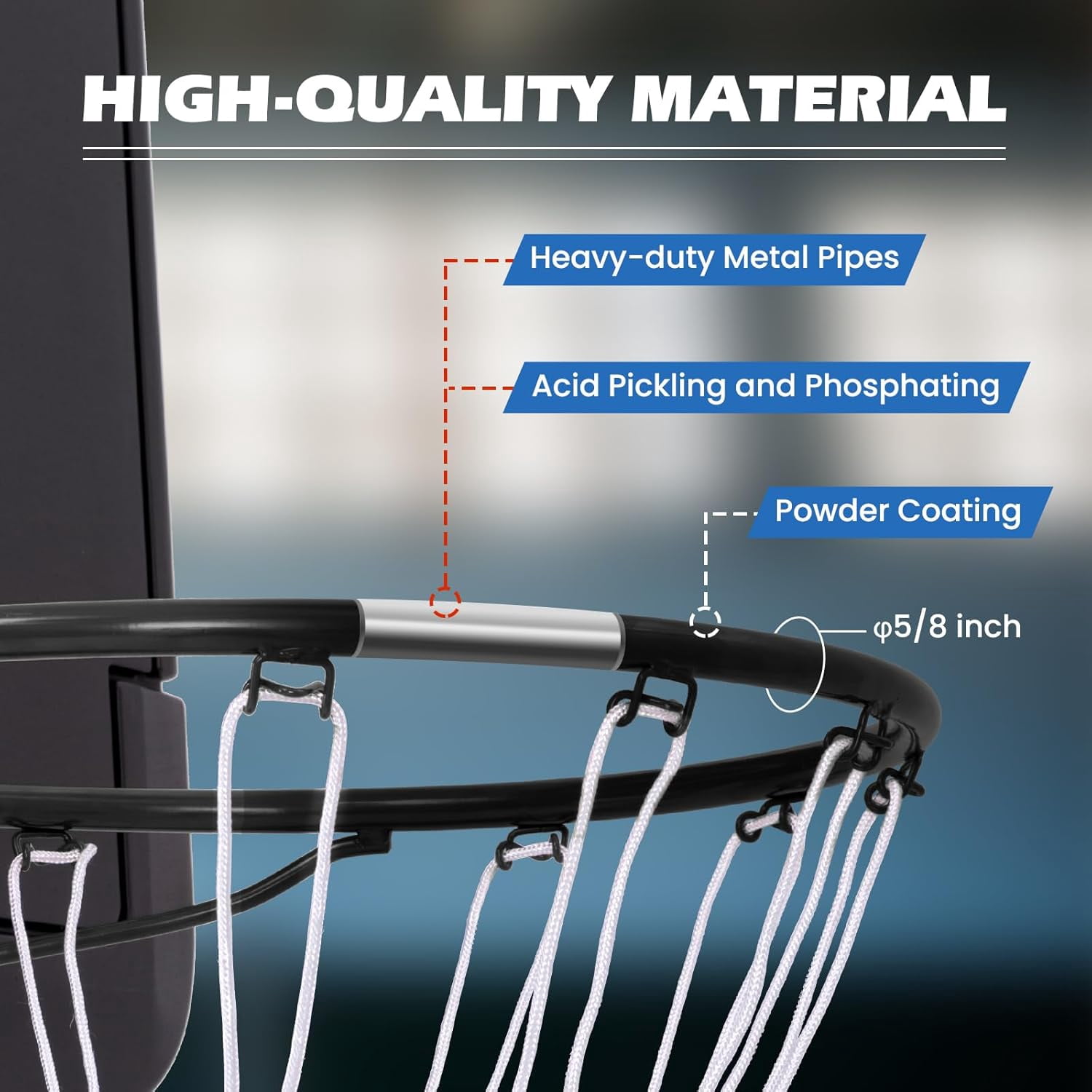 15"/18" Basketball Rim, Wall Door Mounted Basketball Hoop Replacement with All Weather Net, Basketball Rim Goal for Indoor Outdoor Driveway Garage Backyard