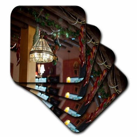 3dRose The View of The Ceiling with all Its Hanging Plants and Lights Illuminated at a Mexican Restaurant, Soft Coasters, set of