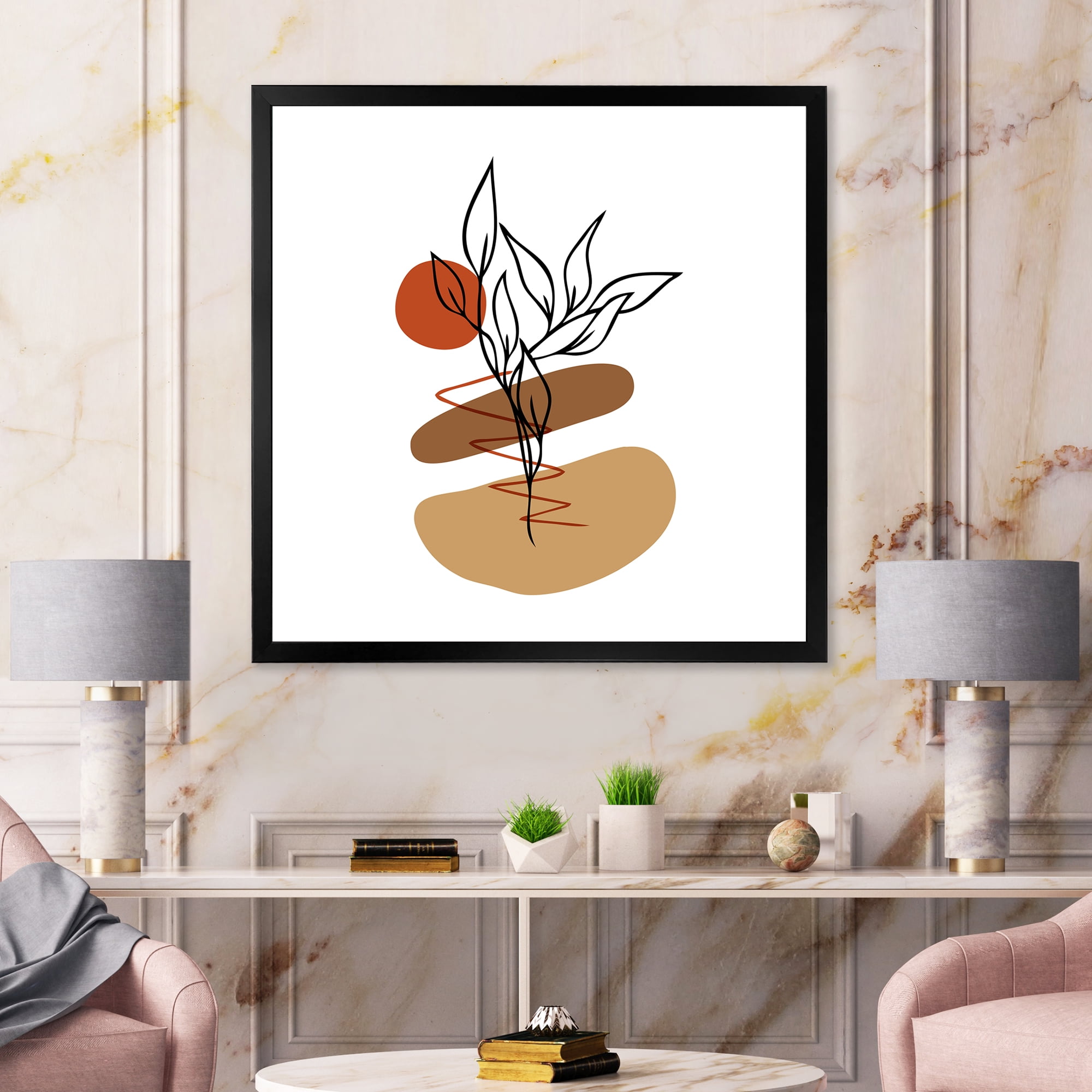 Designart 'Abstract Flowers Plants With Elementary Shapes II' Modern Framed Art Print
