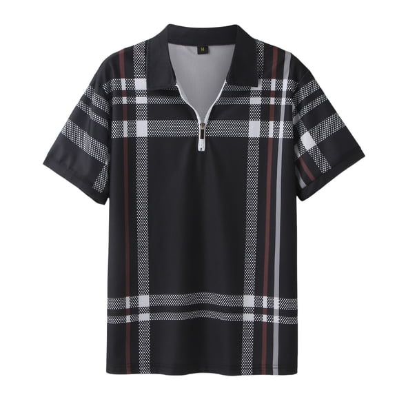 CONZONE Men's Polo Shirt Short Sleeve Casual Polo Shirt for Men Plaid Breathable Slim Fit Cozy Summer Golf Shirts