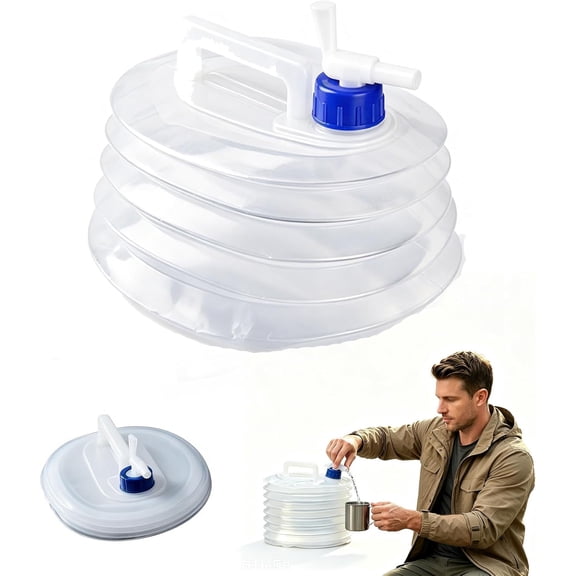 Collapsible Water Container with Spigot Portable Folding Jug (5L) | 5/10/15 Liter Folding Water Bags with Leakproof Spigot for Camping Hiking Rv Travel and Emergency Water Storage