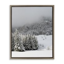 Winter Snowscape Woodland Trees Brown Floating Frame Canvas Art, 17 x 21, Made In USA