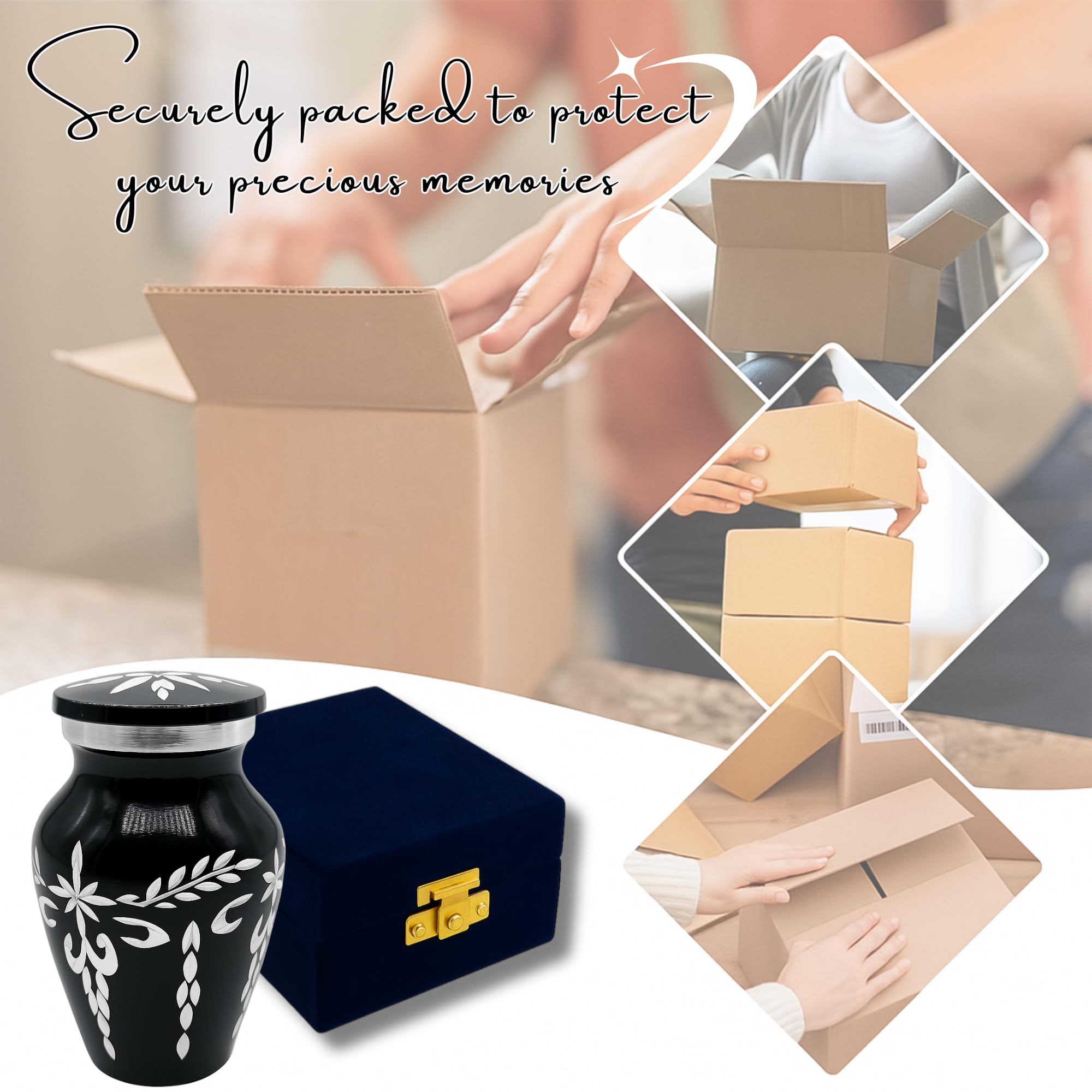Nova Niche Black Small Cremation Urn for Human Ashes – Handicrafted Memorial Keepsake with Velvet Box.(3"cu.in)