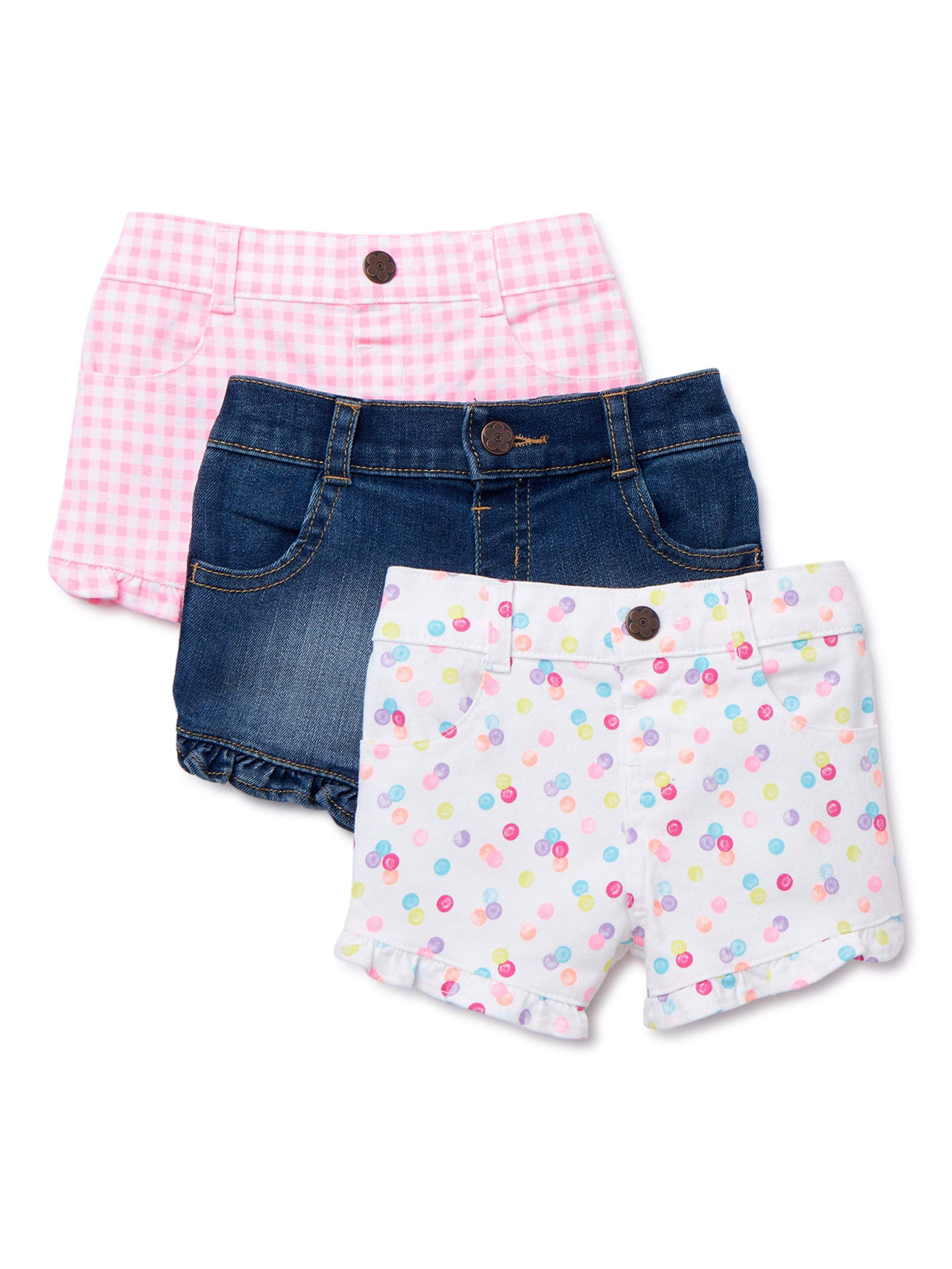 Garanimals Baby Girl Twill, Knit & Denim Ruffle Shorts, 3pk - Walmart.com