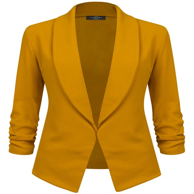 Made by Johnny Women‘s 3/4 Sleeve Blazer Open Front Cardigan Jacket Work Office Blazer S BLACK