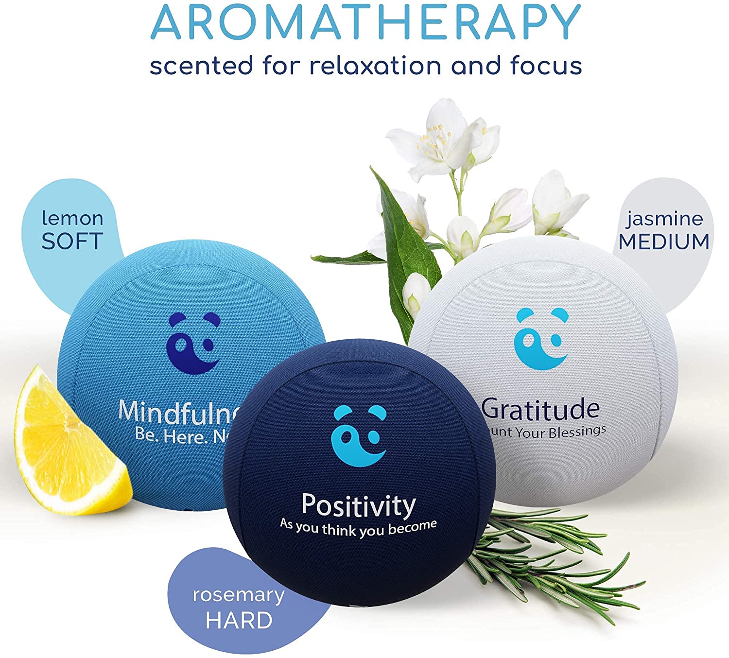 MindPanda Lot de 3 boules anti-stress en gel Mind & Body | Tri-densité pour thérapie des mains à presser – Parfumé pour plus de concentration – Affirmations motivantes – Pour soulager le MindPanda Lot de 3 boules anti-stress en gel Mind & Body | Tri-densité pour thérapie des mains à presser – Parfumé pour plus de concentration – Affirmations motivantes – Pour soulager le