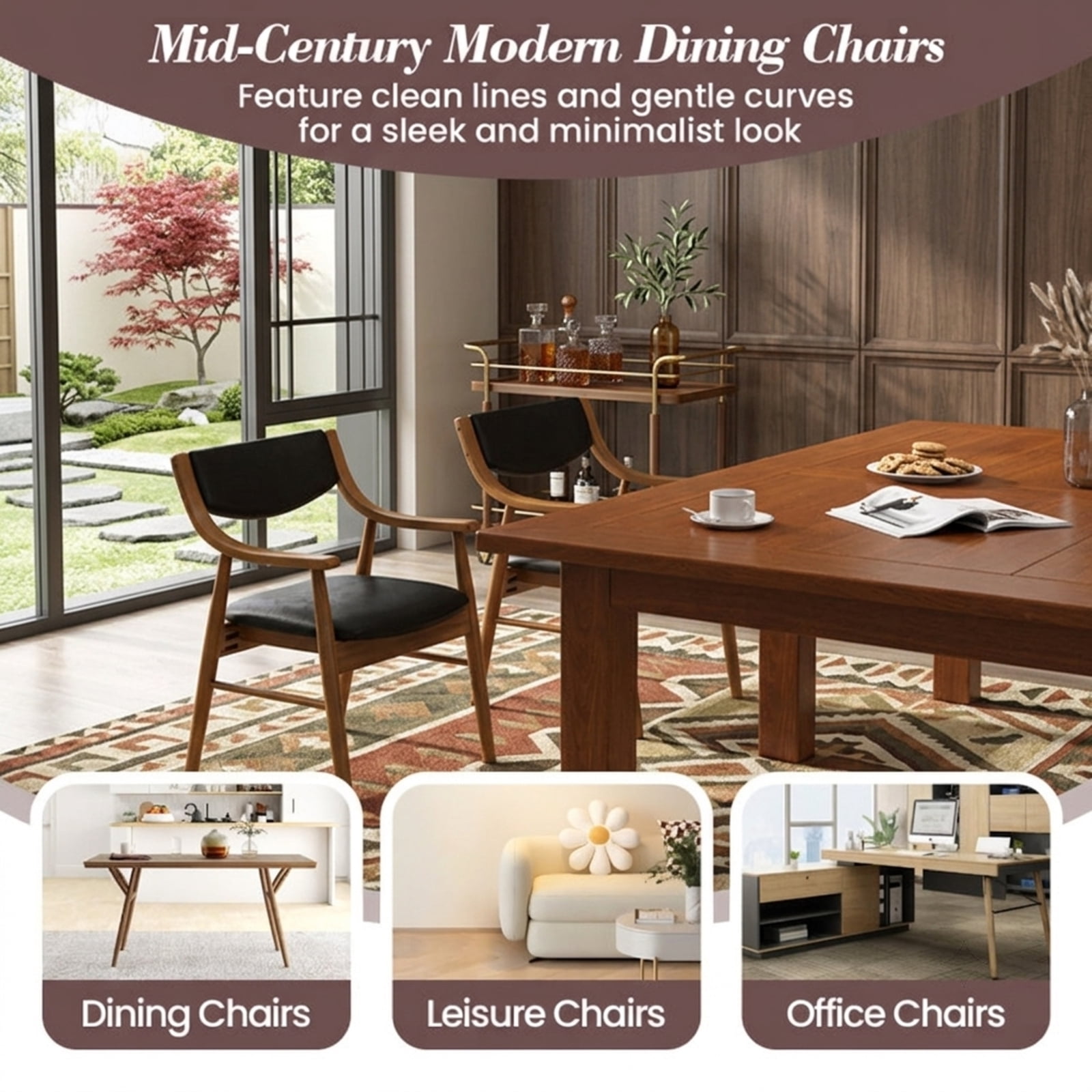 Furnibear Wooden Dining Chair Set of 2 with Padded Seat and Back for Kitchen Dining Room Living Room Home, Black