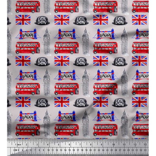 Soimoi Gray Rayon Fabric London Theme Architectural Fabric Prints By Yard 42 Inch Wide