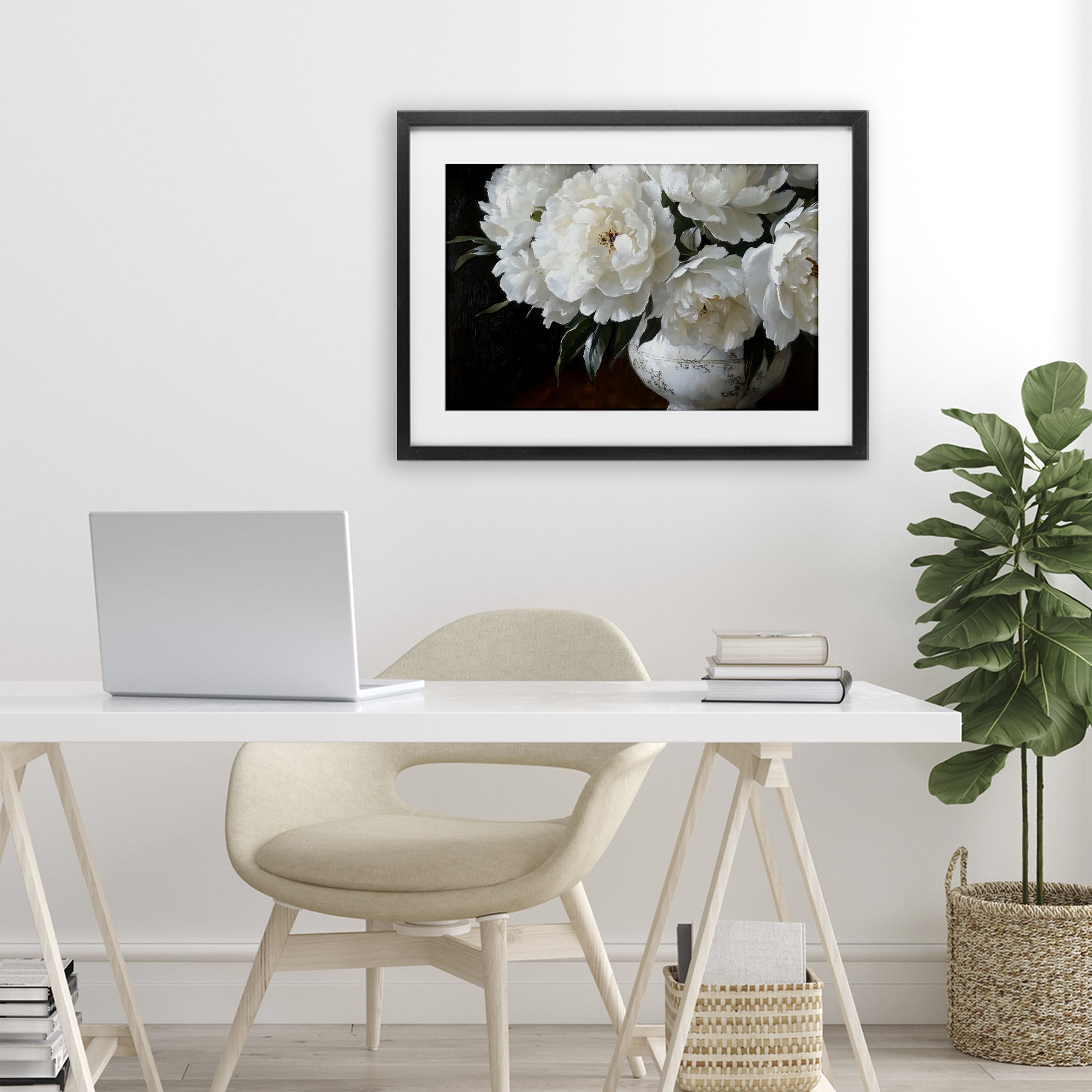Stupell Industries White Flowers in Vintage Vase Black Framed Print Under Glass, design by Petal Prints Design