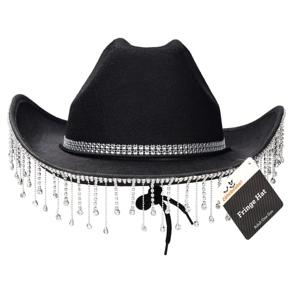 Fringe Cowboy Hat Costume Accessory for Adults, Black and Silver, Halloween by Way To Celebrate