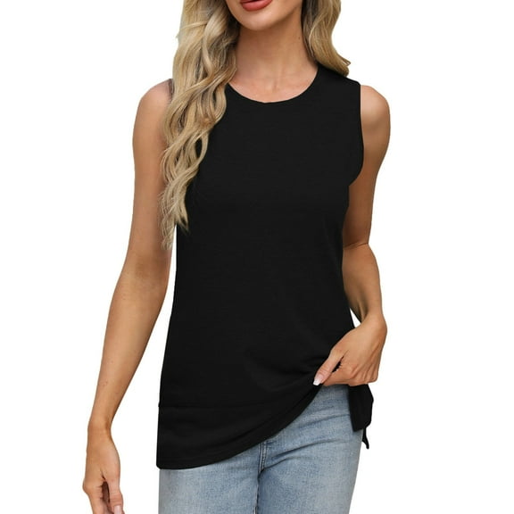 Daznico Tank Tops for Women,Women Summer Vest Round Neck Sleeveless T Shirt Split Loose Top,Size XL