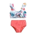 thumbnail image 1 of Cathalem Girls Swimsuits Two Piece Hawaiian Ruffle Tankini Swimwear Bathing Suit Set,Watermelon Red 80, 1 of 5