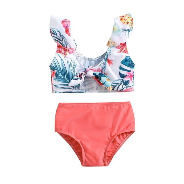 Cathalem Girls Swimsuits Two Piece Hawaiian Ruffle Tankini Swimwear Bathing Suit Set,Watermelon Red 80