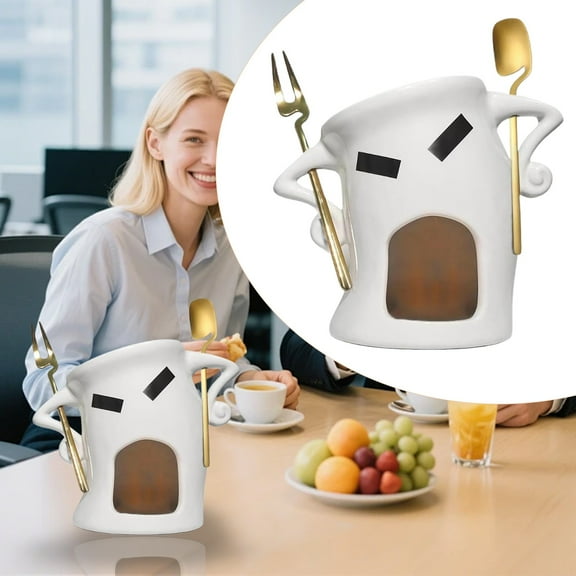 Mini Ceramic Fondue Set:Chocolate Fondue Melting Cup,Cheese Fondue Pot,Candy Mini Fondue Cups with 1 Fork & 1 Scoop - Food-Safe Gift for Parties,Gifts,Cozy Nights(White)