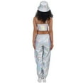 thumbnail image 4 of WILLBEST Pantalones Casuales para Mujer, Color Liso, Talla Grande, Tendencia Urbana, Estampado Dorado, Estilo Deportivo, Leggings Holgados de Cuero Brillante para Rendimiento Chica, 4 of 4