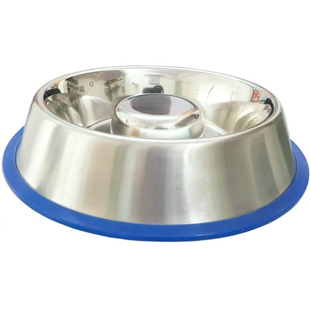 Stainless Steel Interactive Slow Feed Dog Bowl with a Silicone Base by Mr. Peanut's, Fun Healthy Bloat Stop Feeder