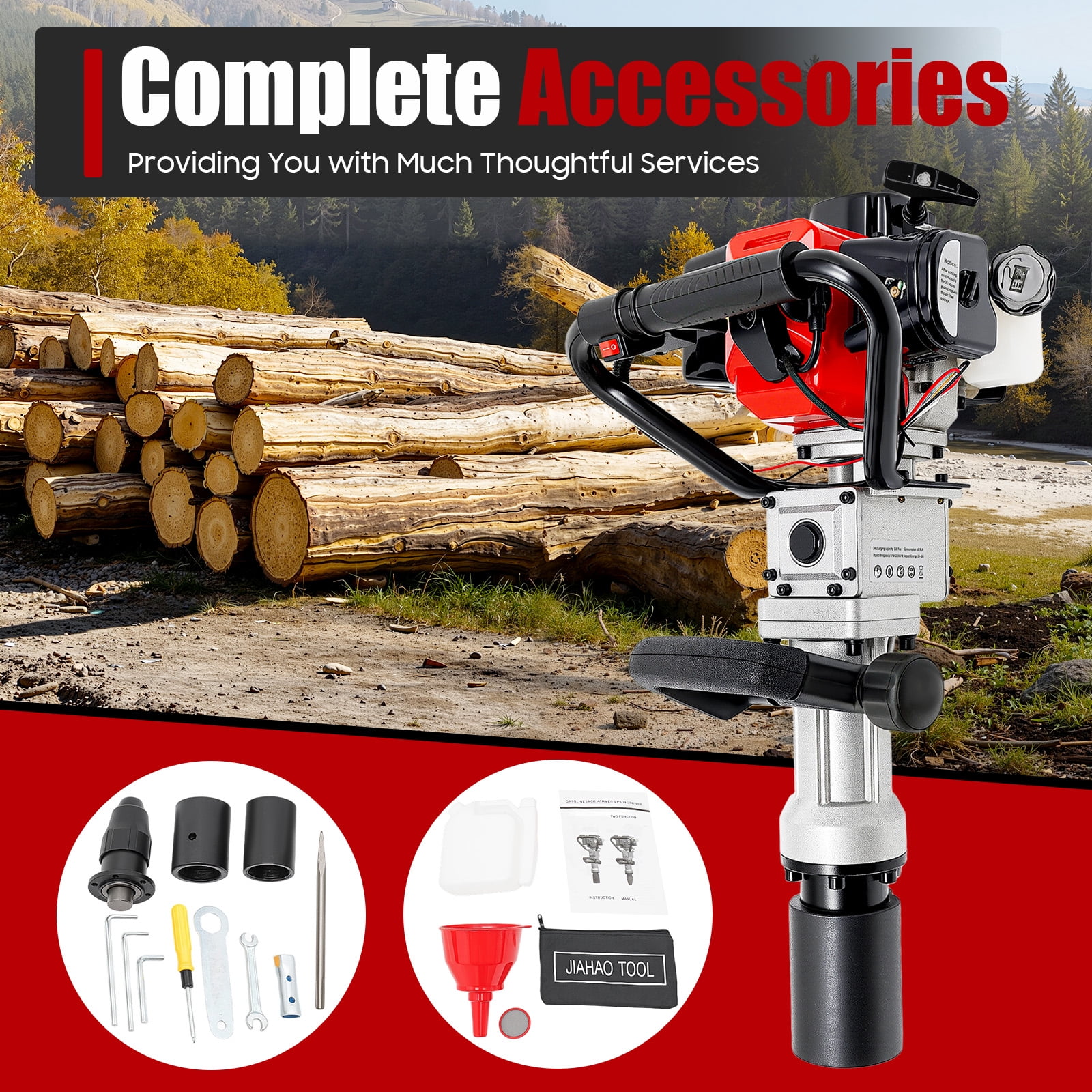 Miumaeov 2-Stroke Gas Powered T Post Driver 32.7CC 1000W Gas Powered Pile Driver 2 IN 1 Fence Post Driver with Air Cooled T Post Driver Hammer Drill with Conversion Head, Chisel & 2 Sleeves