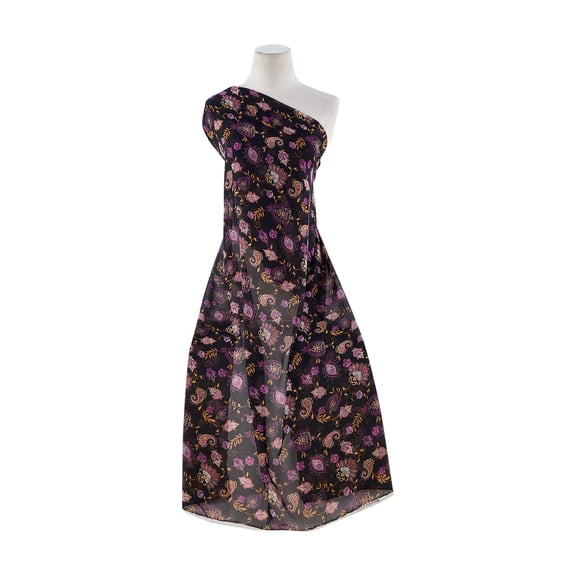 Zelouf High Multi Chiffon Print  , Sewing, DIY, Crafts Fabric by the Yard, 962 Blk/violet, 3 Yard