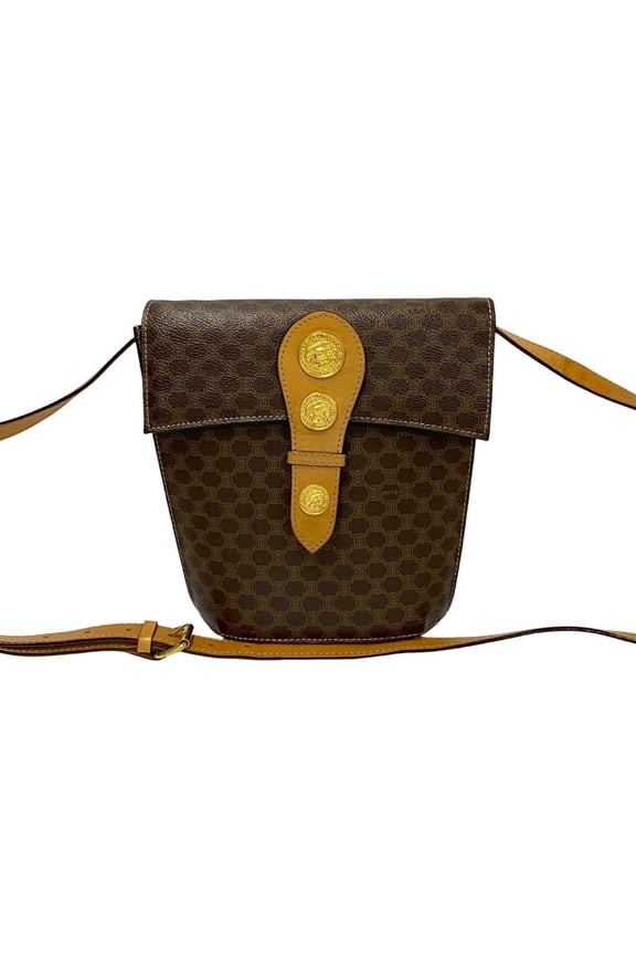 Pre-Owned CELINE Macadam Blason Triomphe Medal and Coin Motif Leather Shoulder Bag,... (Good)