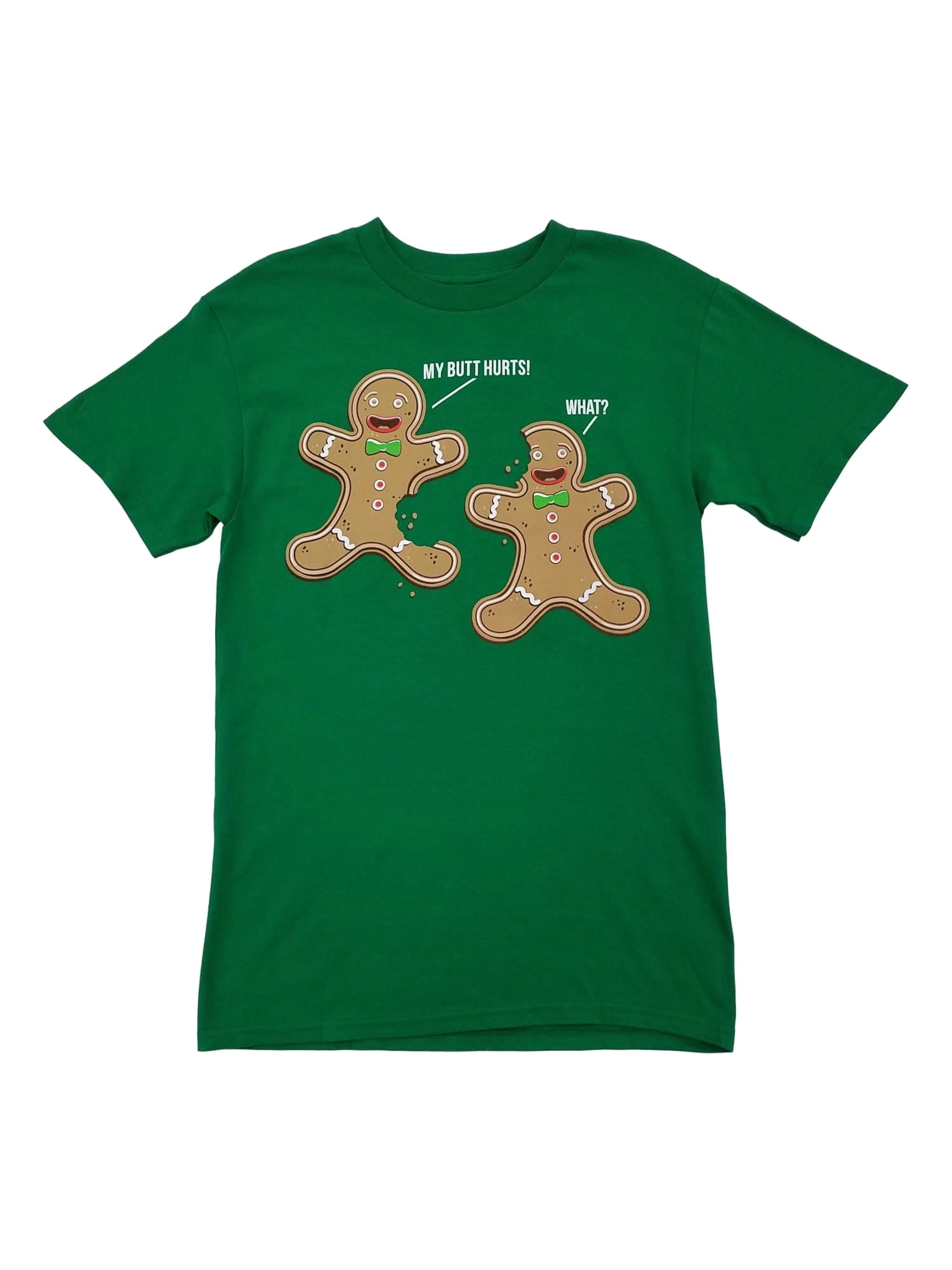 Holiday Mens Green Gingerbread Man Christmas Cookie Holiday Novelty T