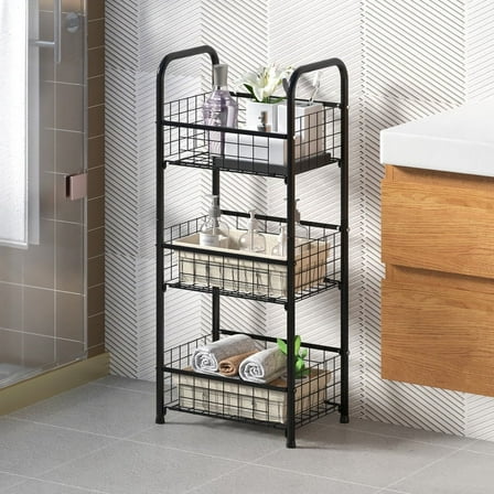 Walsport 3-Tier Storage Shelving Unit, Metal Steel Shelf,Storage Shelf with Wheels, Garage Shelf,, Metal Storage Rack, Kitchen Shelf Organizer Shelves Unit Rack Basket Cart
