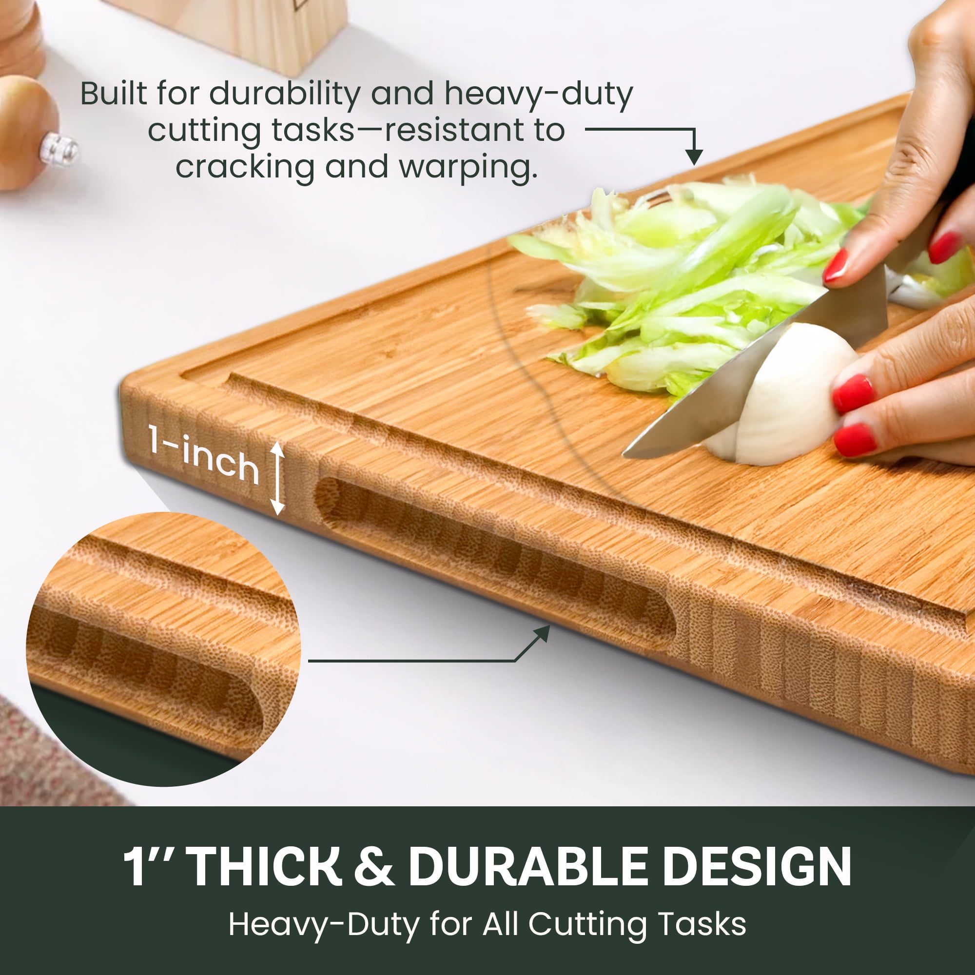 Bambüsi Bamboo Cutting Board - 17" x 11" Large Wood Chopping Board
