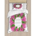 thumbnail image 1 of Lilac Twin Size Duvet Cover Set, Circular Wreath of Twigs of Pink Blossoms Budding Bunch Romantic Bouquet Wedding, Decorative 2 Piece Bedding Set with 1 Pillow Sham, Pink and Green, by Ambesonne, 1 of 3