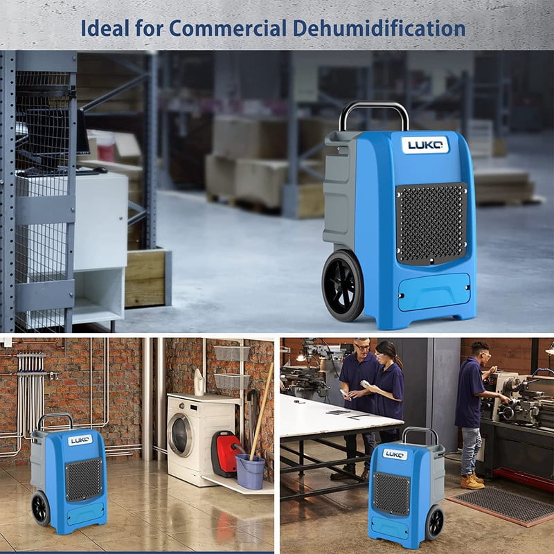190 pt. 6000 sq.ft. Bucketless Commercial Dehumidifier in. Blue with Drain Hose