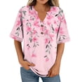 thumbnail image 4 of Your-Sty Button V Neck T Shirts for Women Rolled Short Sleeve Loose Fit Casual Summer Tops Tee Shirts, 4 of 6