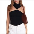 thumbnail image 3 of Tops Sin Mangas con Cuello Halter, Plisados y Torcidos para Mujer, Modernos, Ajustados, Sin Mangas, con Aberturas, para Discoteca Negro S, 3 of 10